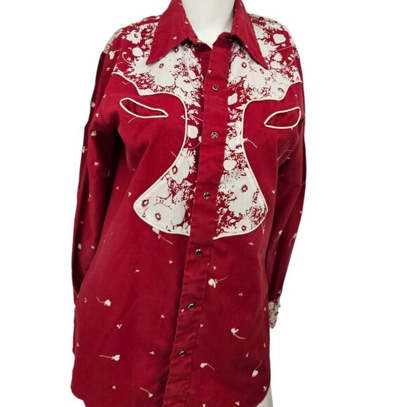 Vintage Tem Tex Women's Western Red Rodeo Shirt Medium - Picture 3 of 10